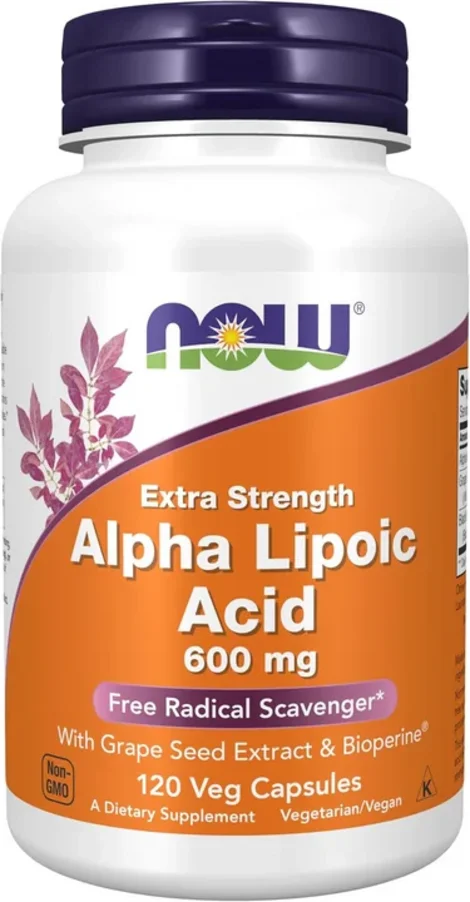 NOW Foods Alpha Lipoic Acid 600 mg Extra Strength, 120 veg capsules bottle