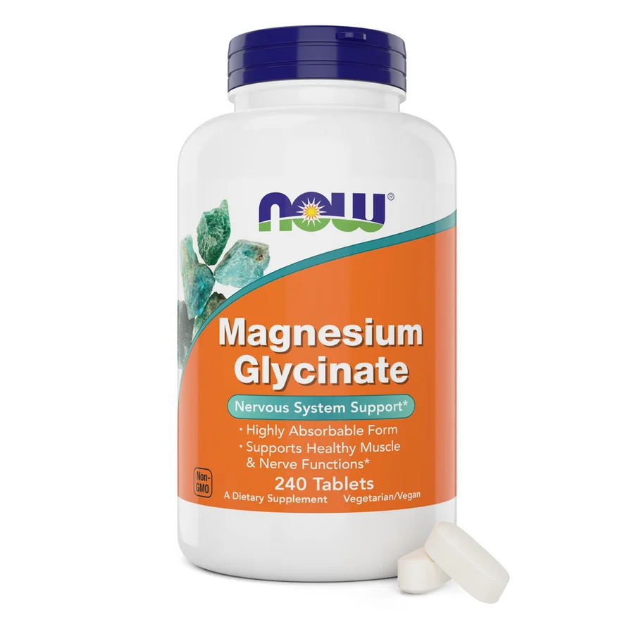 NOW Foods Magnesium Glycinate 240 Tablets bottle, Non-GMO, Vegetarian/Vegan